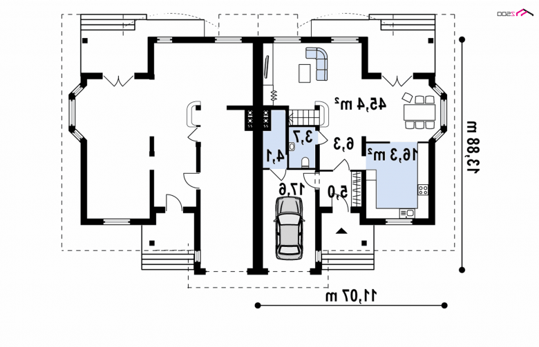 Projekt domu bliźniaczego Zb1 - rzut parteru