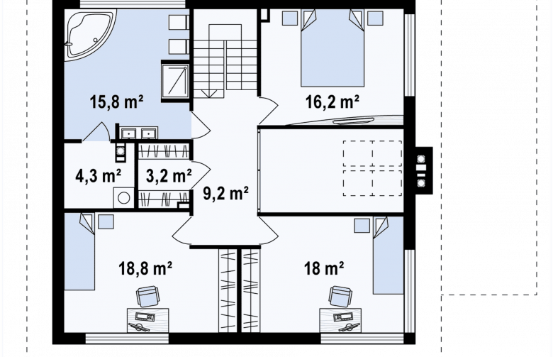 Projekt domu piętrowego Zx2 - rzut poddasza