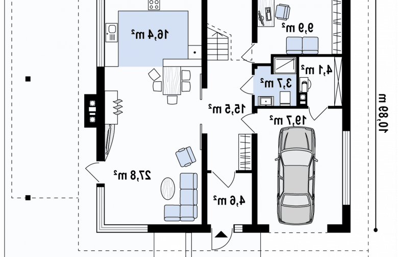 Projekt domu piętrowego Zx2 - rzut parteru