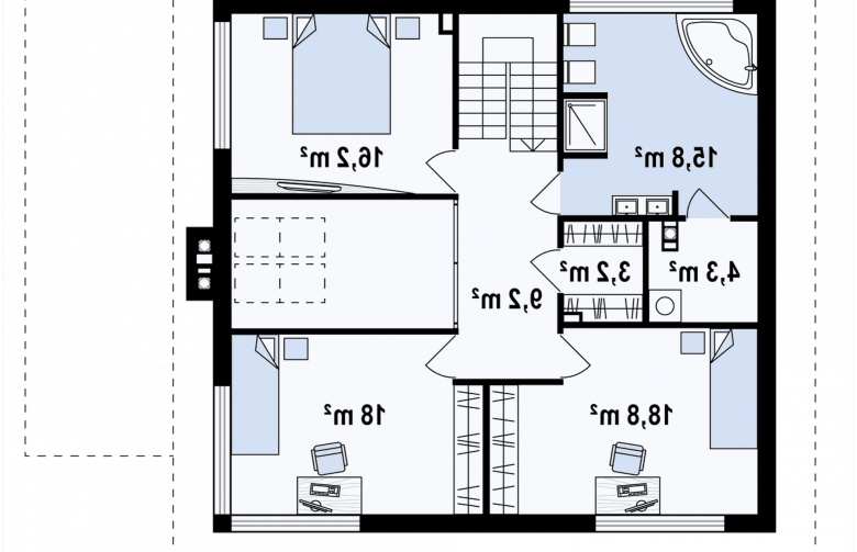 Projekt domu piętrowego Zx2 - rzut poddasza