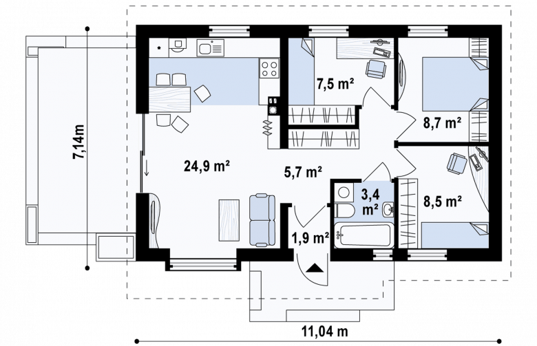 Projekt domu parterowego Z139 - rzut parteru