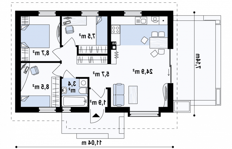 Projekt domu parterowego Z139 - rzut parteru