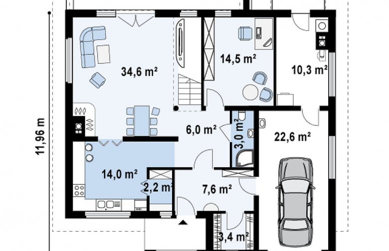 Projekt domu piętrowego Zx4 - rzut parteru