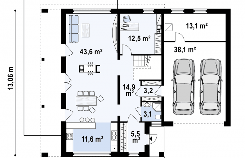 Projekt domu piętrowego Zx5 - rzut parteru