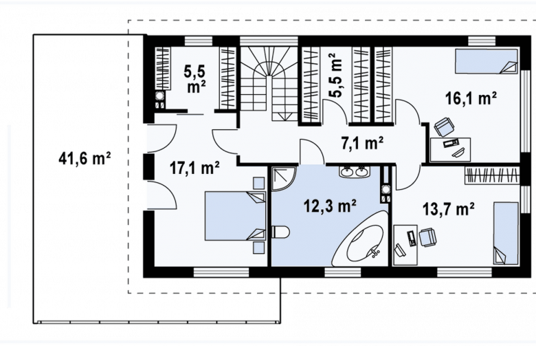 Projekt domu piętrowego Zx6 - rzut poddasza