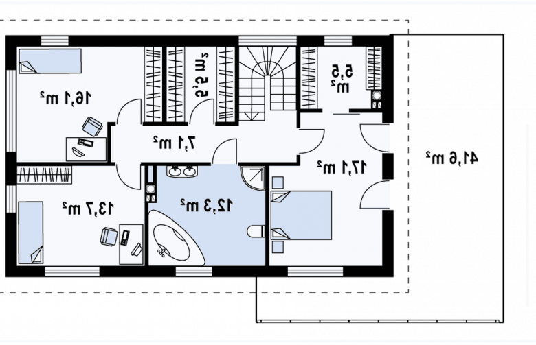 Projekt domu piętrowego Zx6 - rzut poddasza