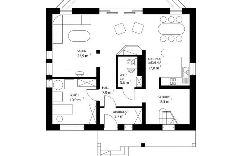 Projekt domu jednorodzinnego HG-P1 - rzut parteru