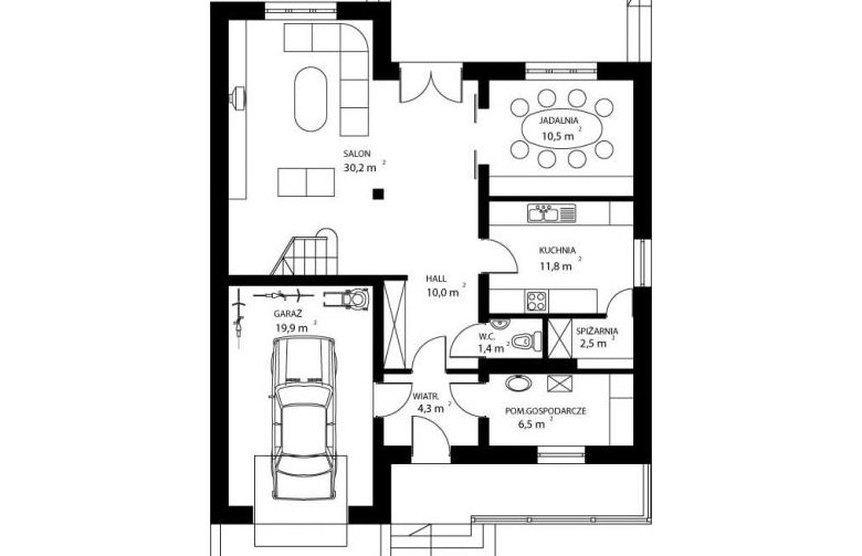 Projekt domu jednorodzinnego HG-S1 - rzut parteru