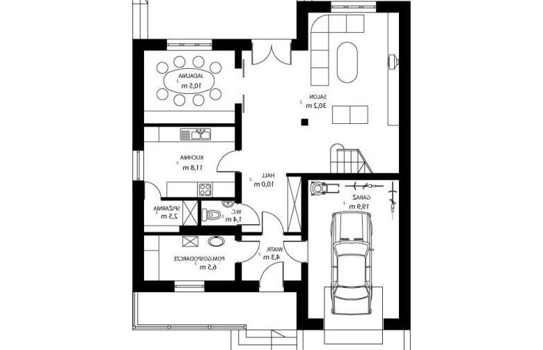 Projekt domu jednorodzinnego HG-S1 - rzut parteru