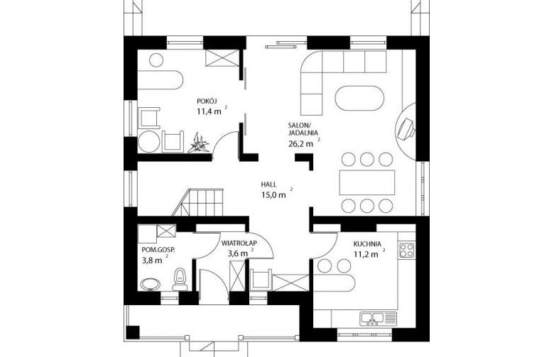 Projekt domu jednorodzinnego HG-S2 - rzut parteru