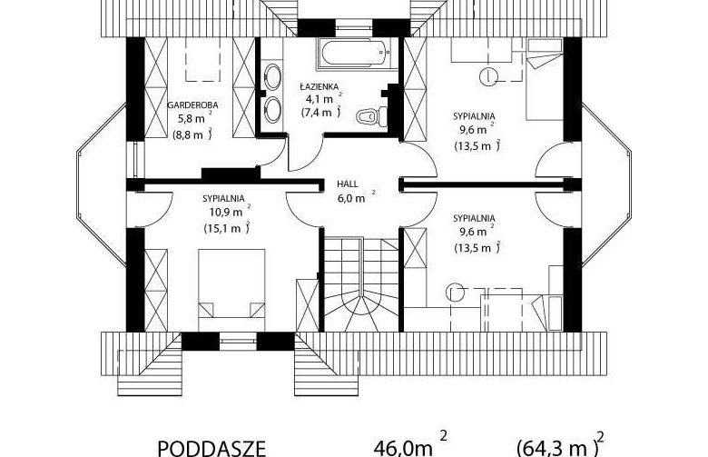 Projekt domu jednorodzinnego HG-U2 - rzut poddasza