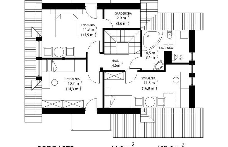 Projekt domu jednorodzinnego HG-W1 - rzut poddasza