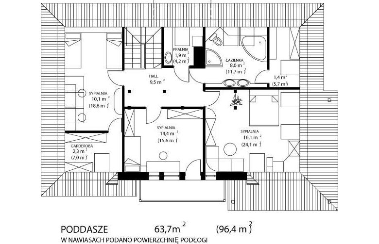 Projekt domu jednorodzinnego HG-W3 - rzut poddasza