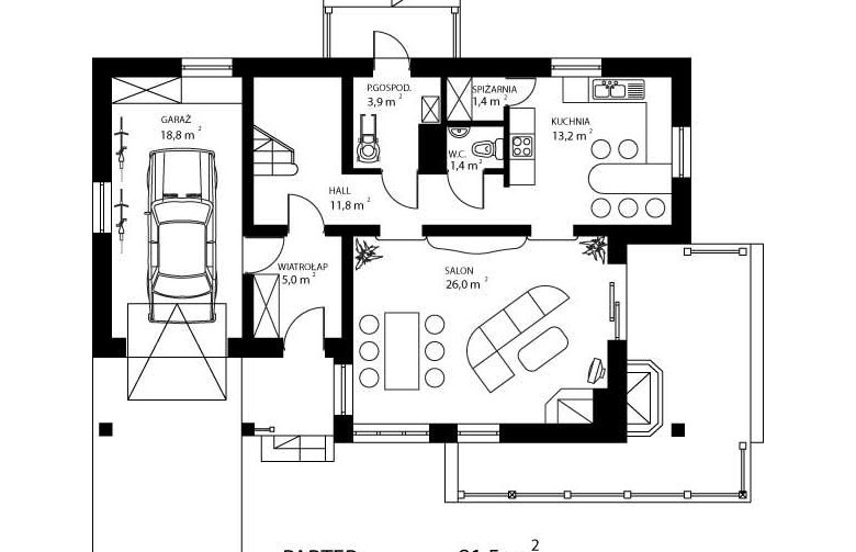 Projekt domu jednorodzinnego HG-W3 - rzut parteru