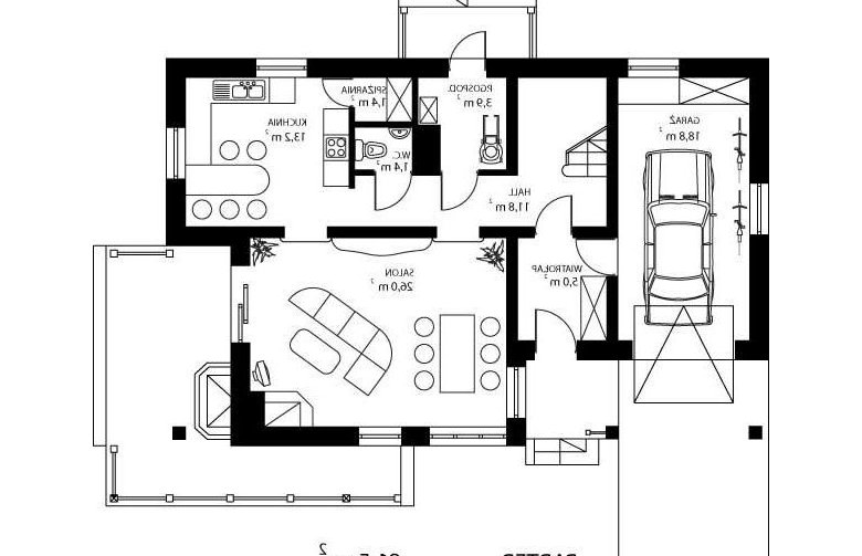 Projekt domu jednorodzinnego HG-W3 - rzut parteru