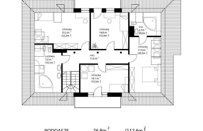 Projekt domu jednorodzinnego HG-W7 - rzut poddasza