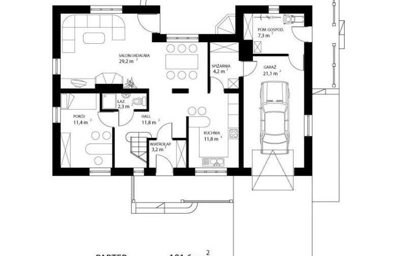 Projekt domu jednorodzinnego HG-W7 - rzut parteru