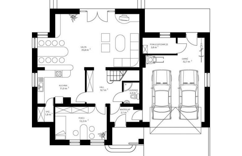 Projekt domu jednorodzinnego HG-Z3 - rzut parteru