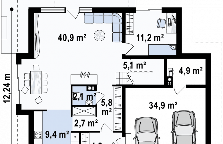 Projekt domu jednorodzinnego Z270 - rzut parteru