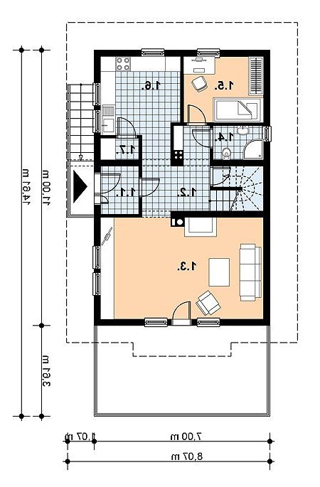 Rzut projektu L-42 (drewniany) - wersja lustrzana