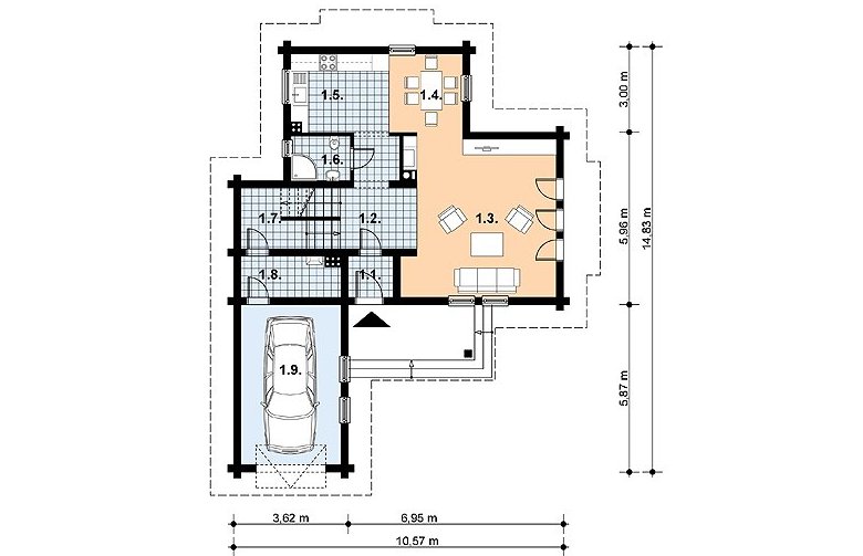 Projekt domu z bala L-77 (drewniany) - 