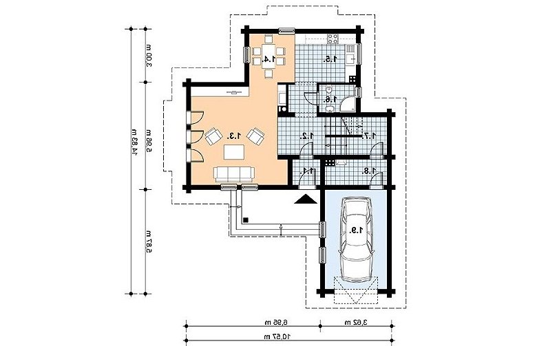 Projekt domu z bala L-77 (drewniany) - 