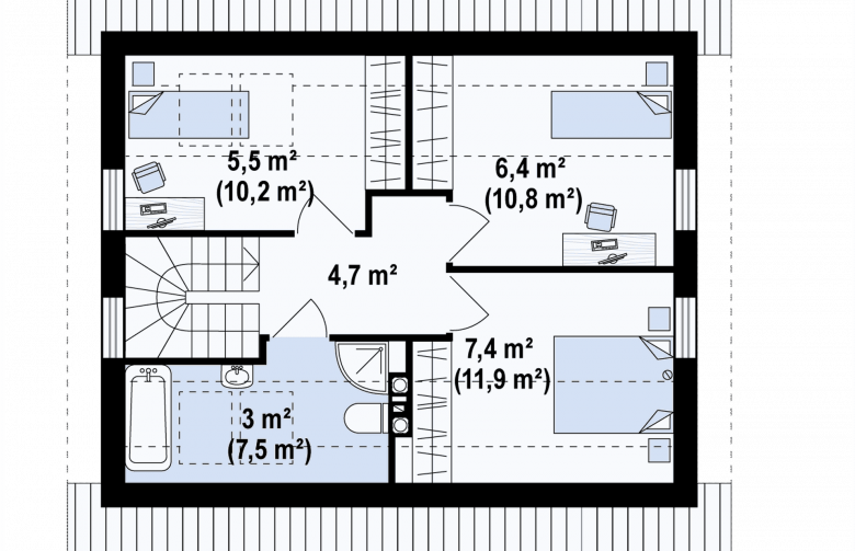 Projekt domu parterowego Z71 - rzut poddasza