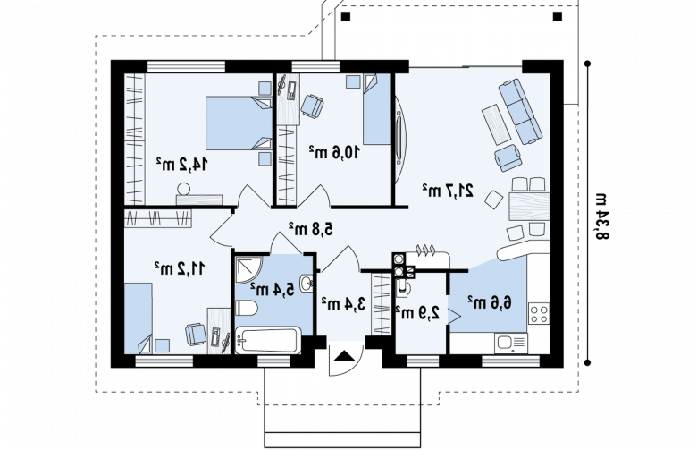 Projekt domu parterowego Z7 - rzut parteru