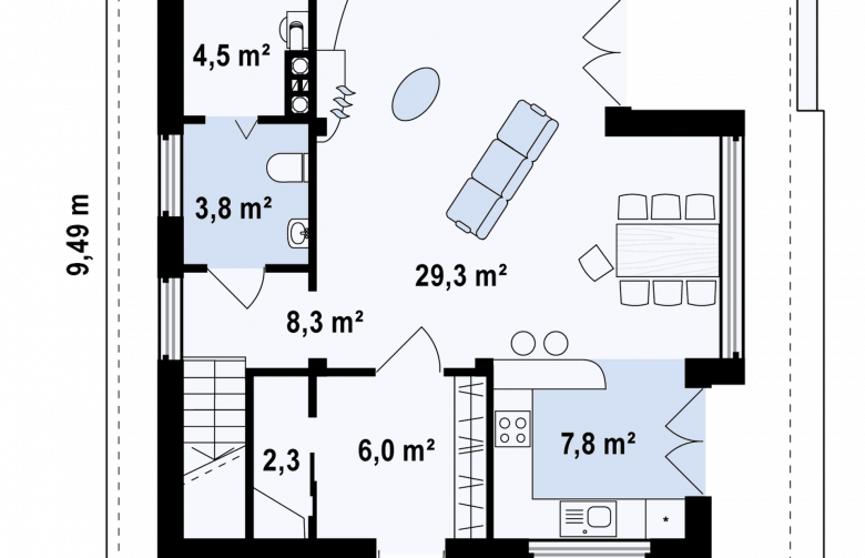 Projekt domu jednorodzinnego Z47 - rzut parteru