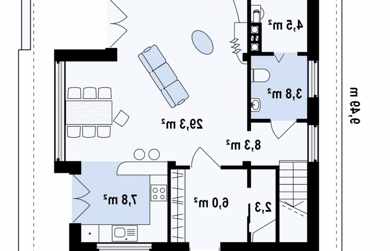 Projekt domu jednorodzinnego Z47 - rzut parteru