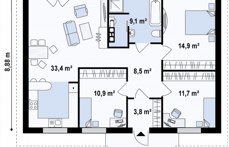 Projekt domu parterowego Z61 - rzut parteru