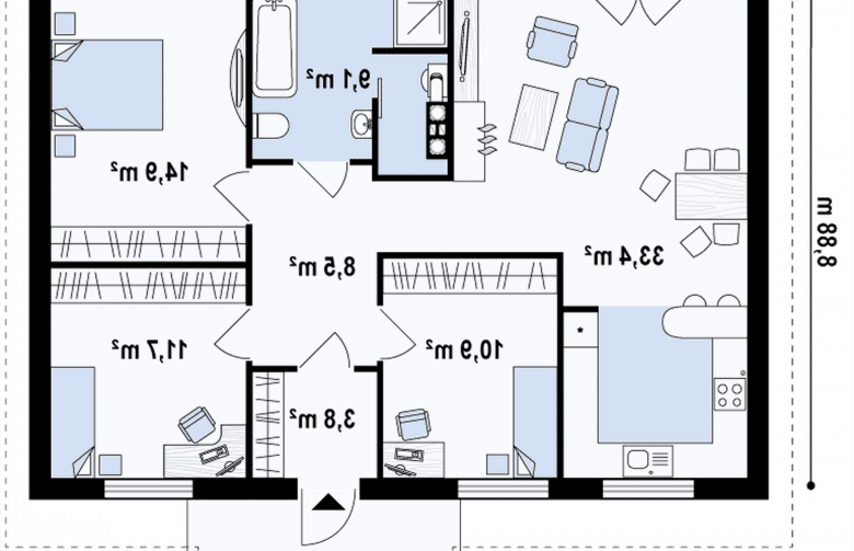 Projekt domu parterowego Z61 - rzut parteru