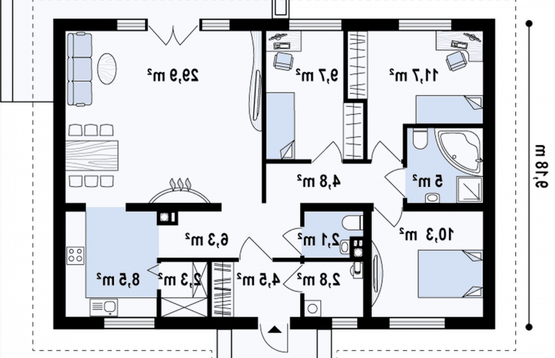 Projekt domu dwurodzinnego Z8 v2 - rzut parteru