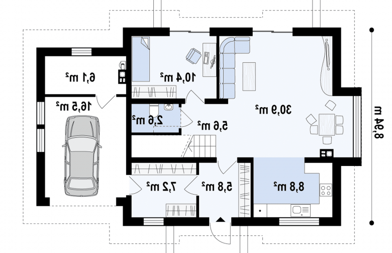 Projekt domu z poddaszem Z263 - rzut parteru