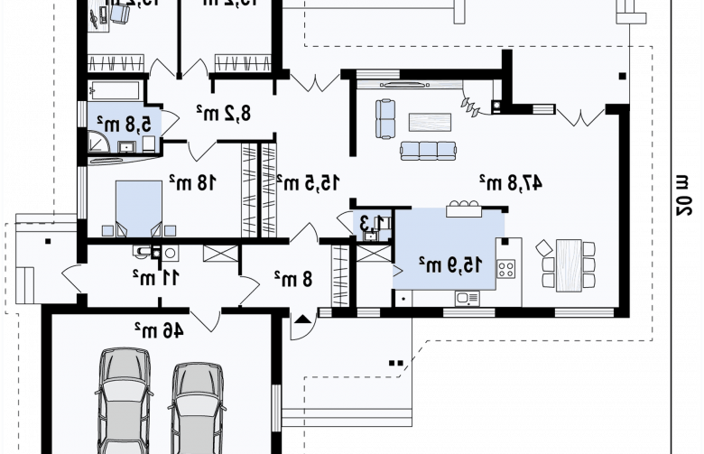 Projekt domu parterowego Z81 - rzut parteru