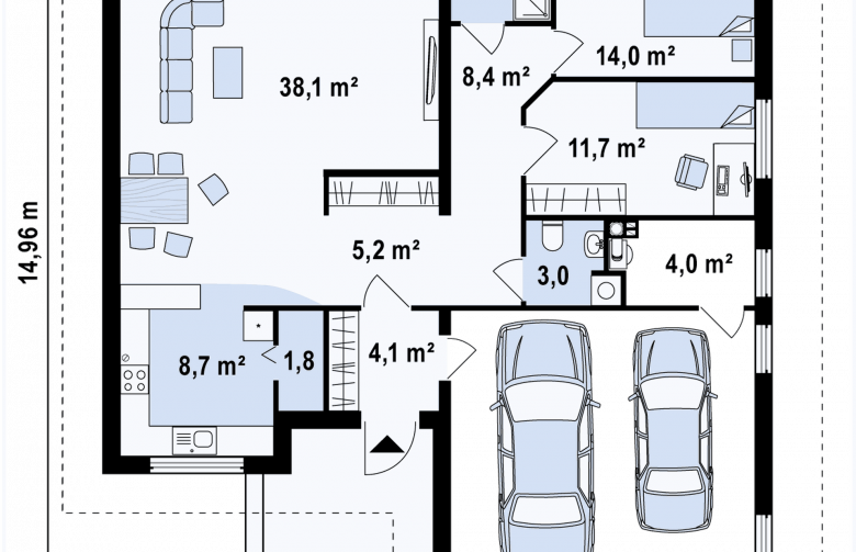 Projekt domu parterowego Z94 - rzut parteru