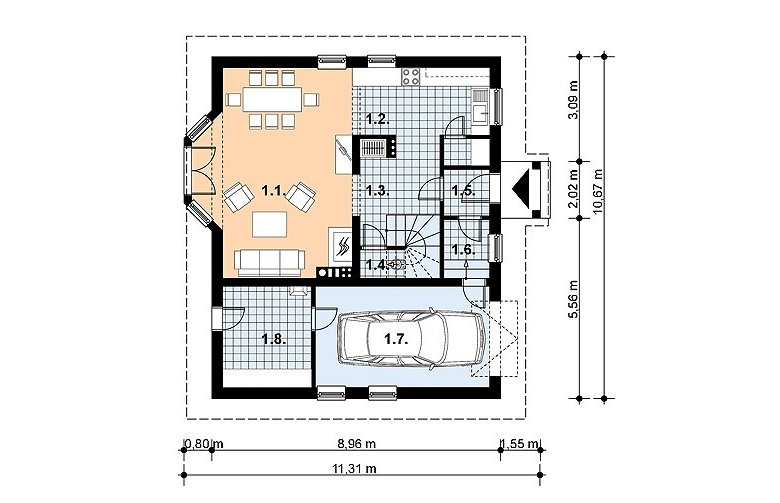 Projekt domu z bala L-17 (drewniany) - 