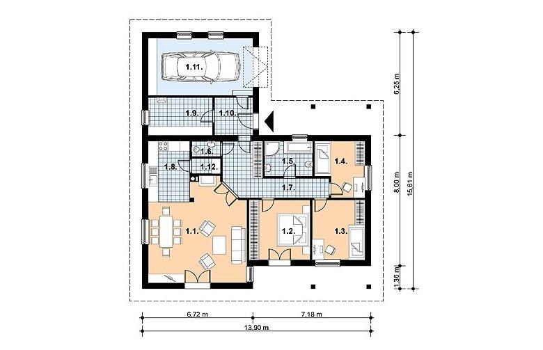 Projekt domu jednorodzinnego L-64 - 