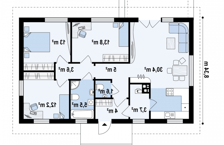 Projekt domu parterowego Z241 - rzut parteru