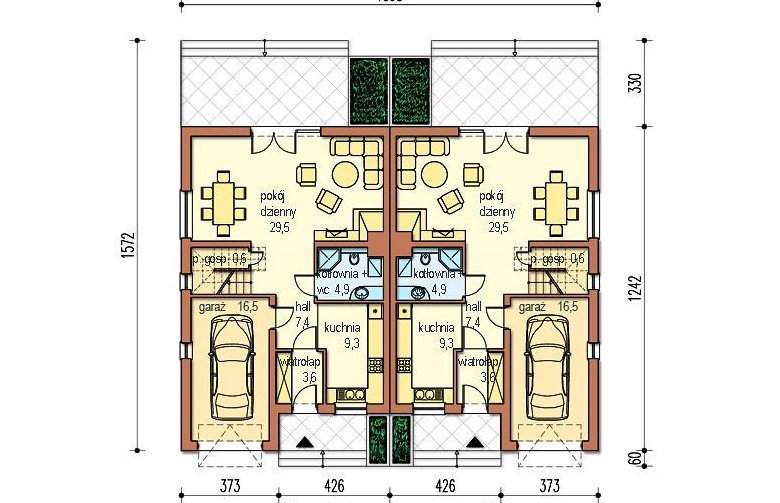 Projekt domu bliźniaczego Malwina bl - rzut parteru