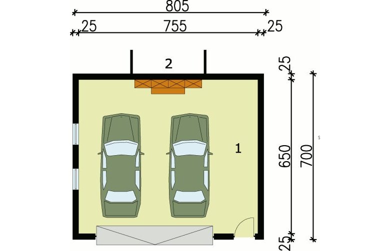 Projekt garażu G79 garaż dwustanowiskowy - przyziemie