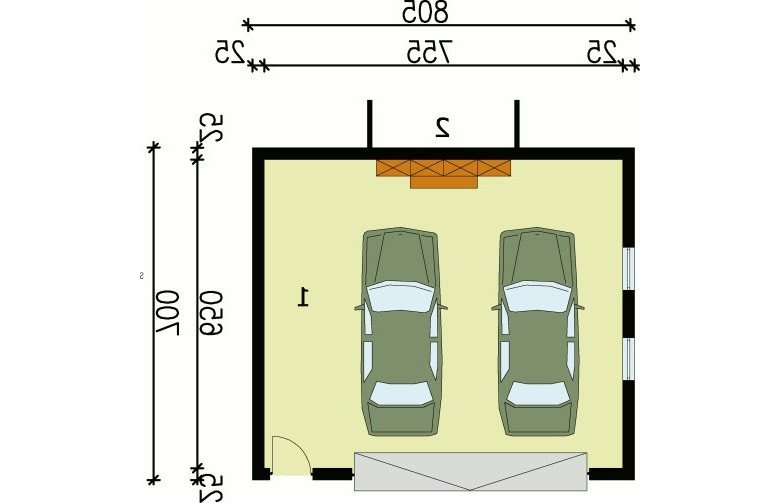 Projekt garażu G79 garaż dwustanowiskowy - przyziemie