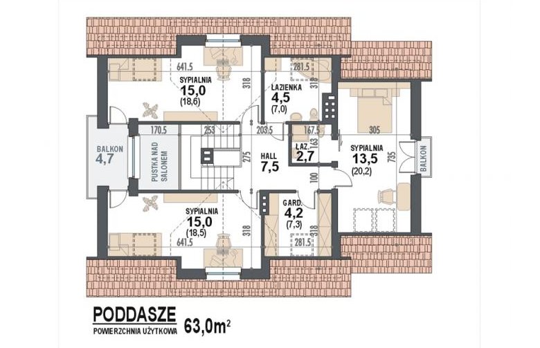 Projekt domu jednorodzinnego Ptyś - rzut poddasza