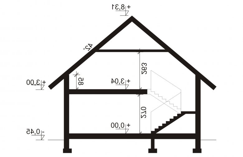 Projekt domu jednorodzinnego Baltazar - przekrój 1