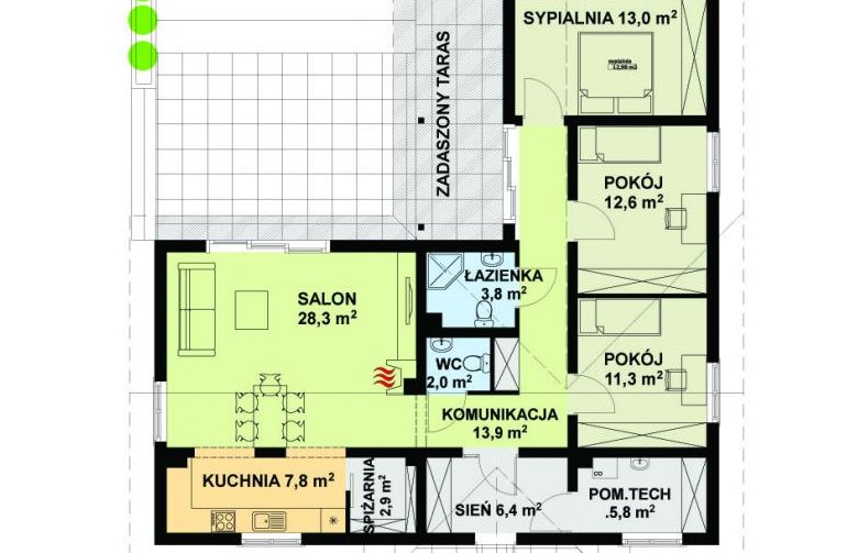 Projekt domu z bala TK106 - rzut parteru