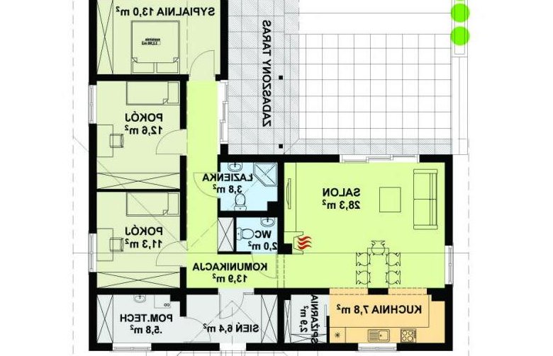 Projekt domu z bala TK106 - rzut parteru