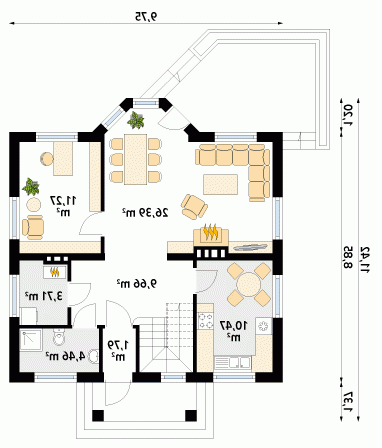 Rzut projektu Echo 3 - wersja lustrzana