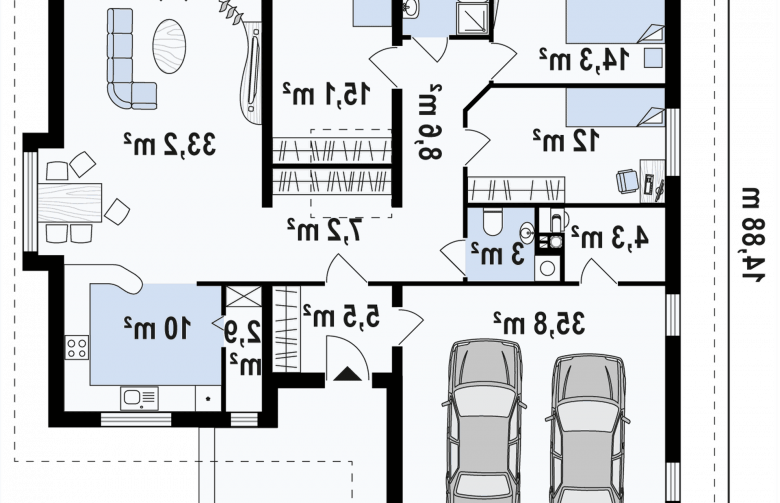 Projekt domu parterowego Z19 - rzut parteru