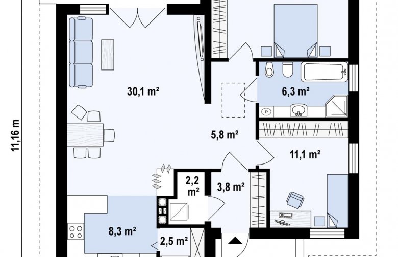 Projekt domu parterowego Z64 - rzut parteru