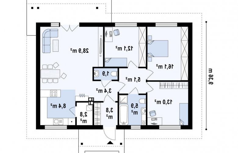 Projekt domu parterowego Z69 - rzut parteru